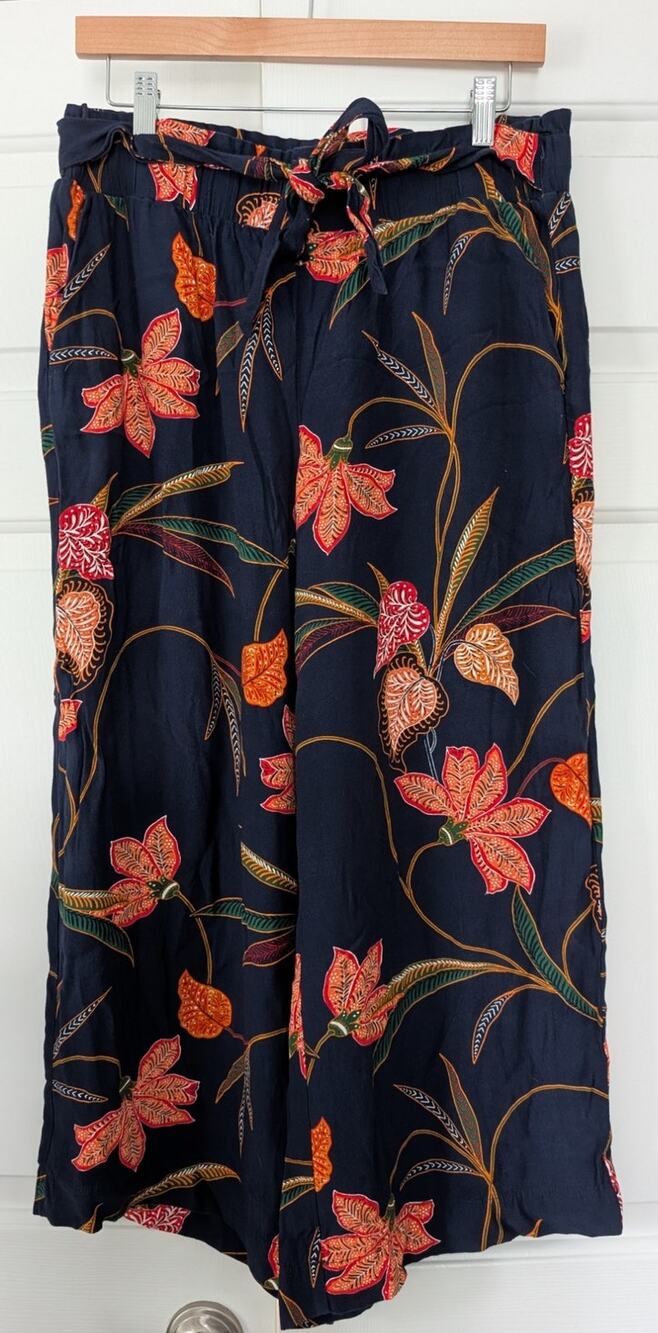 Loft Wide Leg Tropical Floral Belted Pants